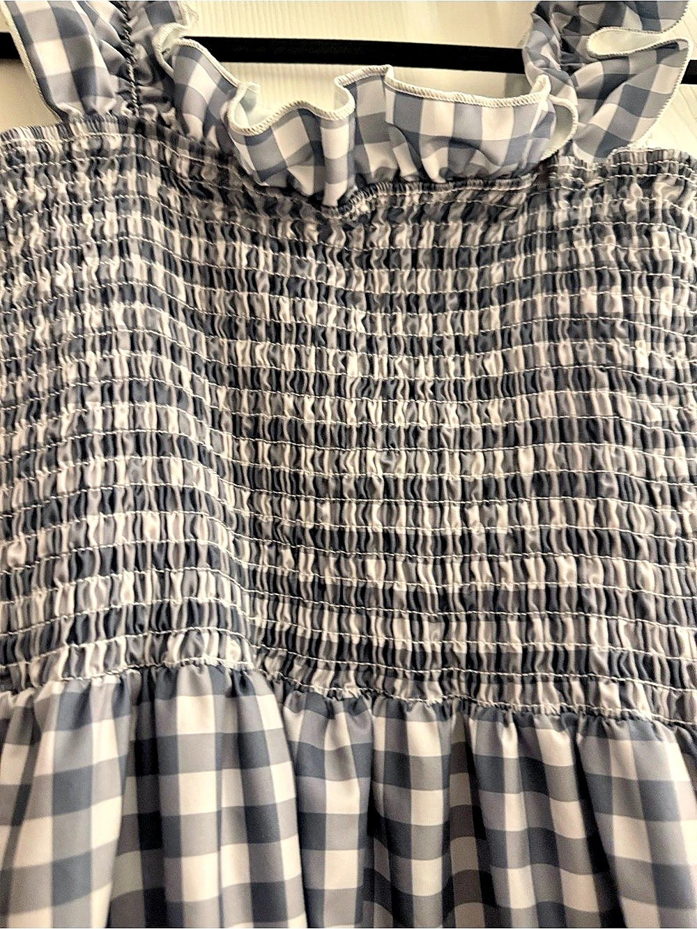 Gingham Smocked Maxi Dress in Gray & White Like New - Picture 3 of 3